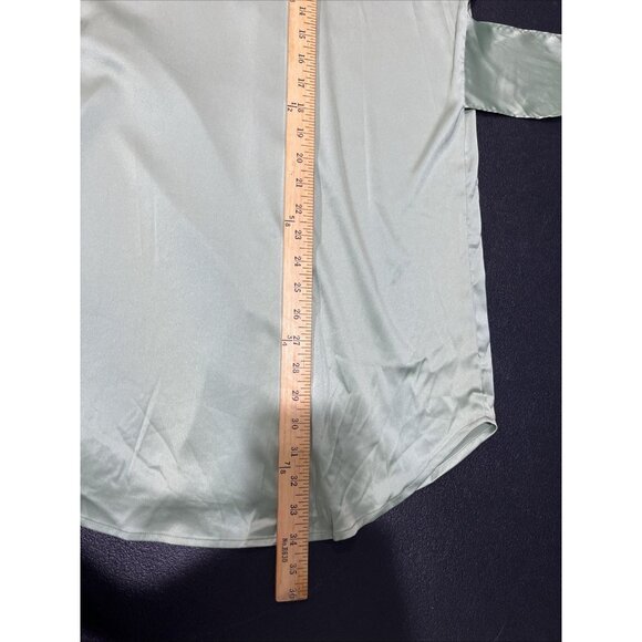 12th Tribe Shirt Dress Womens M Sage Pistachio Satin Mini Green Drape Tie Waist - Picture 9 of 9